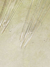 Ends of the clear acrylic u-shape trellis on a green background